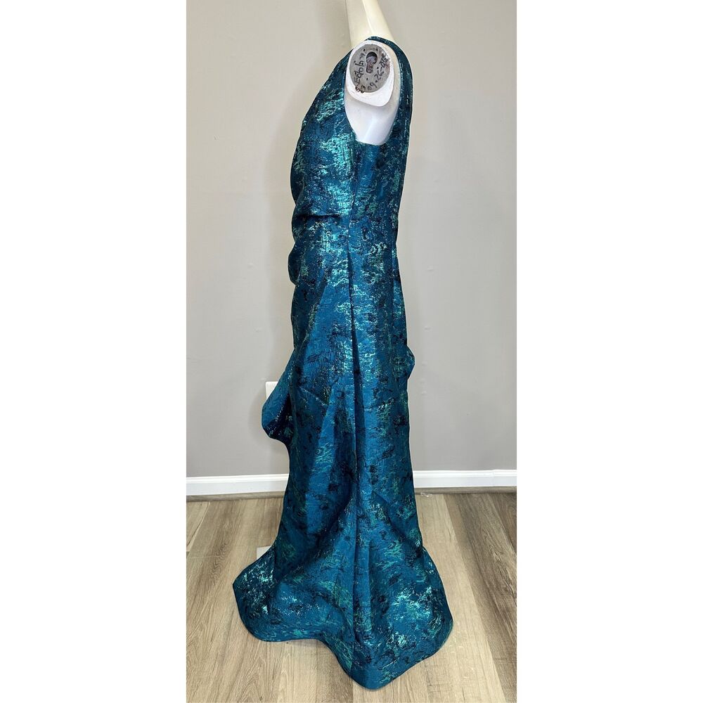 NWT Rickie Freeman Teri Jon Jacquard One Shoulder Side Ruffle Gown Size 14 $810 - Picture 6 of 9